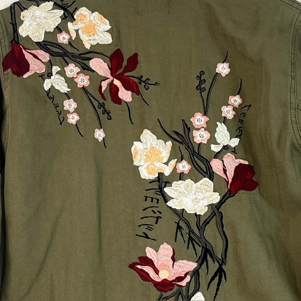 Top shop Olive Green Herringbone Military Jacket with Floral Embroidery size 2 - Picture 7 of 11